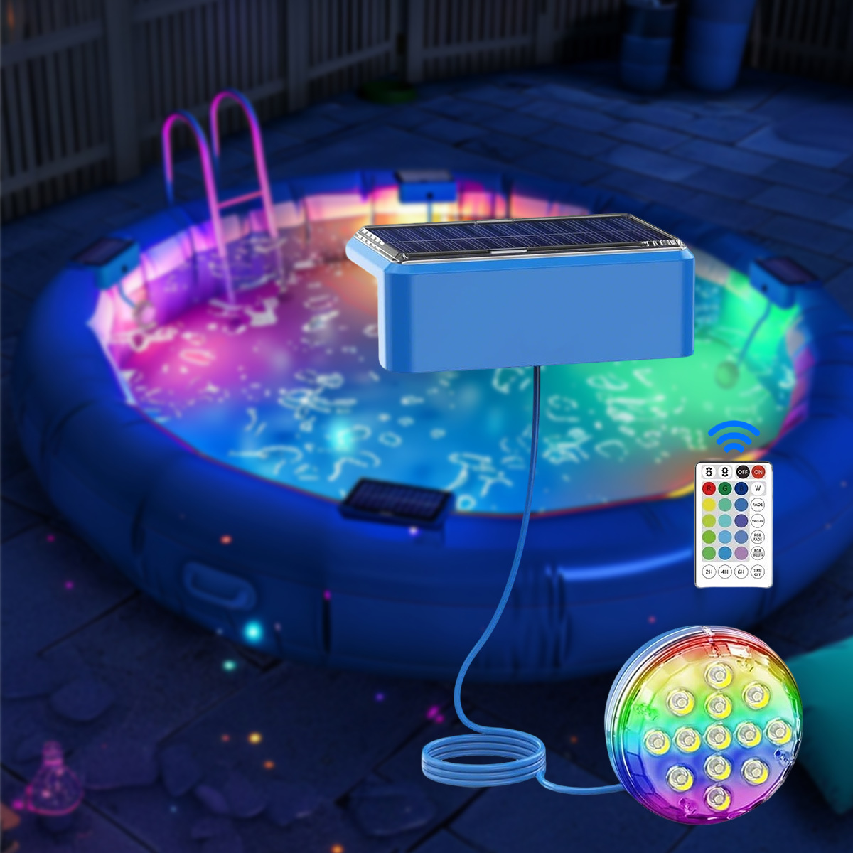 LED Plastic Swimming Pool Light Underwater Solar Pool Lights IP68 Waterproof RGB Floating Submersible Lamp Remote Controller