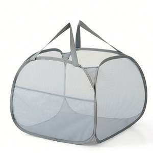 Large Square Mesh Laundry <b>Hamper</b> Foldable Nylon Storage Bag for Family Use - Product Image 1