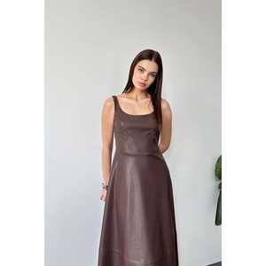Wholesale ODM Brown <b>Strappy</b> Leather <b>Dress</b> Elegant XS 6XL Sexy <b>Summer</b> Knee-Length Puff Sleeve Empire Waistline Ruffles Strapless - Product Image 2