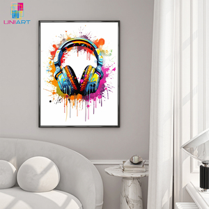 Auriculares UNIART <span class=keywords><strong>DJ</strong></span>, <span class=keywords><strong>arte</strong></span> de acuarela, Impresión de música vibrante, equipo de Audio moderno, decoración de pared, <span class=keywords><strong>arte</strong></span> para decoración del hogar - Product Image 1