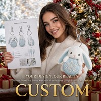 Porte-clés Mascotte Lapin Flocon de Neige Personnalisé en Peluche, Personnage Original, Jouet Promotionnel de Noël, Peluche OEM ODM CPC, Cadeau Doux