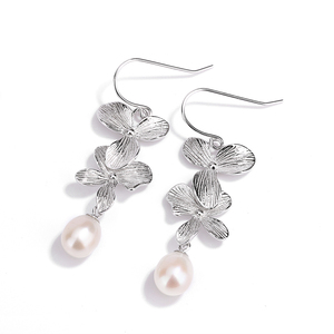 KAMMY-Boucles d'Oreilles en Argent 7.5, Double Fleur, Perle d'Eau Douce, Bijoux Hypoallergéniques, 7-925mm - Product Image 2