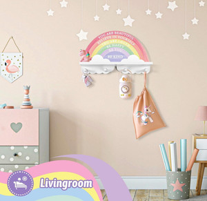 <span class=keywords><strong>Porte</strong></span>-<span class=keywords><strong>manteau</strong></span> mural sculpté à double étage <span class=keywords><strong>en</strong></span> bois massif moderne pour la cuisine et le salon Boho Rainbow Decor - Product Image 4