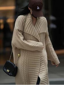 Cárdigan largo de invierno con hombros caídos, abrigo Midi de lana en blanco, cárdigans de <span class=keywords><strong>punto</strong></span> con Cable frontal abierto, suéteres de <span class=keywords><strong>punto</strong></span> coreanos, <span class=keywords><strong>chaqueta</strong></span> para <span class=keywords><strong>mujer</strong></span> - Product Image 4