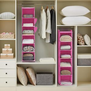 Organiseur de placard suspendu à 6 étagères en tissu rose clair pour utilisation derrière une porte ou au mur - Product Image 2