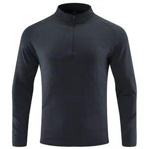 Custom Logo Men's Long Sleeve Cool Quick Drying Clothes Sports Running Pullover Solid Breathable T-shirts With Zipper