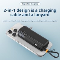Batterie externe C8-Mini avec prise AC, 10 000 mAh, en plastique de haute qualité, câble USB-C intégré, compacte et portable, prenant en charge la charge rapide bidirectionnelle