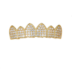 Set de <span class=keywords><strong>Grillz</strong></span> Dentaires Bling Bling Hip Hop Homme en Laiton Micro Sertis de Zircons Cubiques Placés Or, Iced Out pour Fête - Product Image 5
