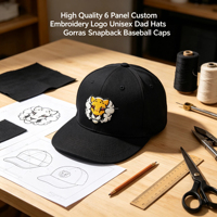 Casquettes de baseball plates en coton à 6 panneaux avec logo brodé personnalisé, vente en gros