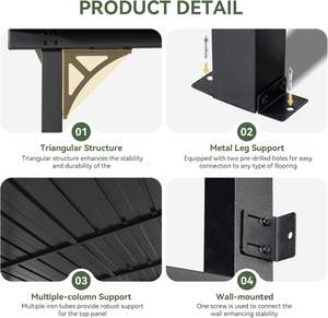 Gazebo de 10' x 12' con Techo Inclinado, Pérgola Exterior con Techo de Acero Galvanizado, Toldos Resistentes de Gran Tamaño para Montar en la Pared - Product Image 3