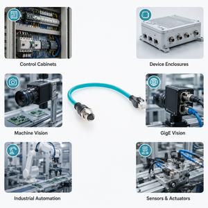 M12 A-Code <span class=keywords><strong>8</strong></span>-<span class=keywords><strong>Pin</strong></span> Buchse auf RJ45 Stecker CAT6A SFTP Abgeschirmtes Panelmontage-Schottwandkabel für GigE Vision Industrielles Ethernet 1Gbps - Product Image 3