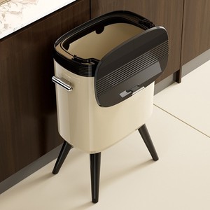 Kitchen Trash Can 12L Above Wheeled Cylindrical Indoor Waste Bin Cream White Anchor Red Olive Green - Product Image 2