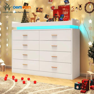 שידת מגירות מודרנית עם תאורת לד, גימור לבן ואחסון מרווח - Product Image 1