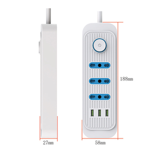 Regleta de Enchufes con 3 Tomas Chile IRAM +3USB, <span class=keywords><strong>Cable</strong></span> de 2M 3*0.75MM2 CCA, Carcasa ABS, Interruptor - Product Image 3