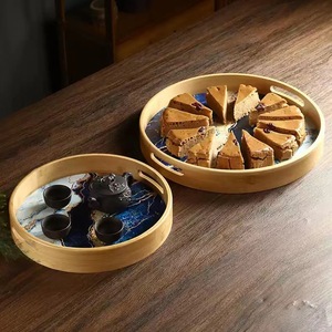 Wooden Round <b>Tray</b> With Painted Design For <b>Tea</b> Coffee Serving And Snacks - Product Image 1