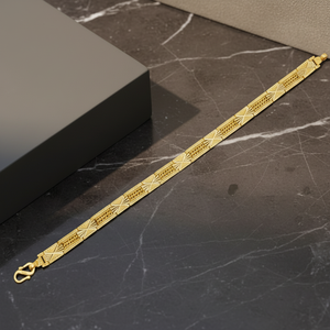 Bracelet élégant en or jaune 22 carats à motif géométrique pour hommes et femmes, design à maillons texturés traditionnels, fermoir sécurisé - Product Image 2