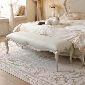 Sgabello Chaise Longue in Pelle e Legno Stile Americano-Francese, Lusso Leggero Argento Perlato, per Fondo Letto, Divano, Comodino e Cambio Scarpe - Product Image 2
