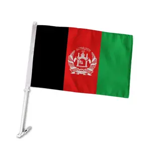 Pengiriman cepat kustom 100% kain poliester cetakan Digital 30*45CM bendera mobil Afghanistan dengan tiang plastik