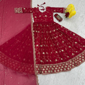 Red Embroidered <b>Lehenga</b> Choli Set <b>Women</b> Traditional Ethnic Wear Wedding India Pakistan Style Floor-Length Loose Fit - Product Image 3