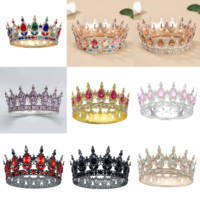 Couronne ronde baroque dorée pour gâteau, diadème en strass, pour fêtes de Noël, inclut des fournitures de décoration et des accessoires pour bouquets