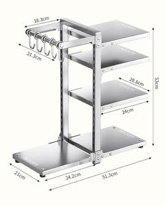 מתלה אחסון למכסים וסירים מנירוסטה 304, 5 שכבות, מתכוונן לגובה, עם ווים, לארגון אביזרי כיור המטבח - Product Image 6
