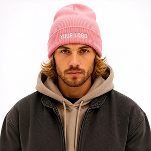 Custom Logo Ribbed Knit Beanie Hat Winter Warm Embroidered Logo Cuffed Beanie <b>Cap</b> for Women Unisex Jacquard 2026 - Product Image 1