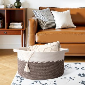 Grand <span class=keywords><strong>panier</strong></span> avec poignée, <span class=keywords><strong>panier</strong></span> à linge, bacs et boîtes de rangement pour couvertures, oreillers, jouets pour enfants, chiens - Marron et blanc - Product Image 4