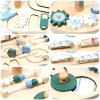 Table d'activités en bois avec labyrinthe à billes double, blocs ABC, circuit animalier, jouets de développement de la motricité fine et d'apprentissage précoce sur le thème de la forêt pour enfants