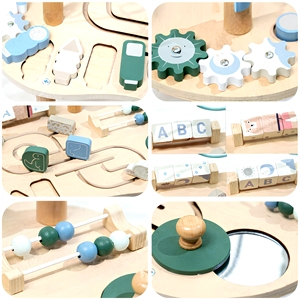 Tavolo Attività in Legno con Doppio Labirinto di Perline, Blocchi ABC, Pista Animali, Giocattoli per lo Sviluppo della Motricità Fine e l'Apprendimento Precoce, Tema Foresta per Bambini - Product Image 3