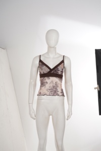 Camisola de malla con estampado paisley marrón vintage para mujer, con volantes en el bajo, cuello en V sexy y tirantes transparentes, ideal para fiestas de verano y discotecas. - Product Image 6