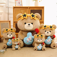 Boneka Beruang Teddy Rockstar Mewah Berbulu Halus Memegang Gitar Kacamata Bintang Bulu Imitasi Mainan Musik Boneka Pabrik Grosir Kustom