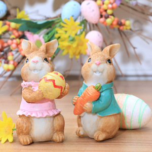 Personalizzato 2 pezzi decorazioni per la tavola di pasqua coniglietti in resina di buona pasqua ornamenti per uova, statua di coniglio primaverile in resina carina per la decorazione domestica - Product Image 3
