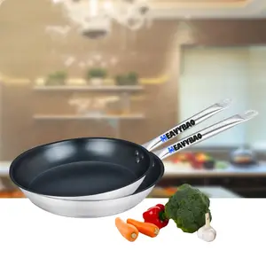 Heavybao High Quality Commercial Stainless Steel Non-Stick Frying Pan With Black Coated Catering Equipment Used Food Cooking Pan