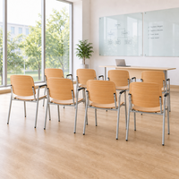 Chaise d'étude moderne en contreplaqué à prix d'usine avec accoudoirs, finition grain de chêne personnalisée, chaise à structure en acier pour salle de formation scolaire