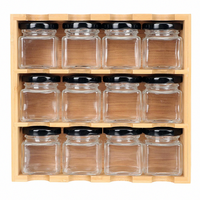Porte-épices à tiroir à 3 niveaux Organisateur en bois de bambou avec 12 pots à condiments et support de support, support de stockage des aliments en conserve
