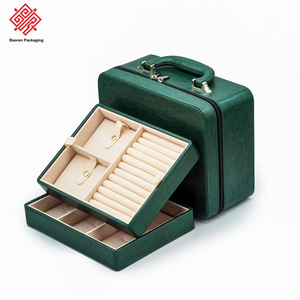 Baoren กระเป๋าใส่เครื่องประดับหรูหราหรูหราหรูหราทำจากหนัง PU พร้อมที่จับ, กำไลข้อมือเครื่องประดับสีเขียวเข้ม - Product Image 3