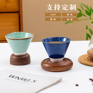 Tazas de Espresso Hechas a Medida, Cocidas en Horno, Juego de Tazas de Café de Cerámica sin Asa, Resistentes al Calor, para Uso Doméstico, Color Azul y Verde Sólido - Product Image 3