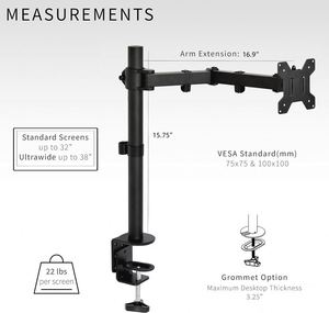 ขาตั้งจอเดี่ยวแบบปรับได้สำหรับติดตั้งบนโต๊ะ พร้อมฐานแบบหนีบ C-Clamp และ Grommet รองรับหน้าจอขนาดสูงสุด 32 นิ้ว สินค้าใหม่ - Product Image 2