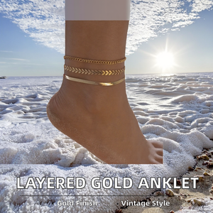 Tobillera de cadena de serpiente chapada en oro de doble capa para mujer - Product Image 2