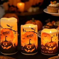 Bougies LED sans flamme en cire de paraffine pour Halloween, à piles, avec télécommande, effet scintillant, pour décoration de maison ou maison hantée