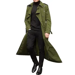 Fashion Mens Black Long Sleeve Coats Double Breasted Slim Jacket Men Long Trench Coat