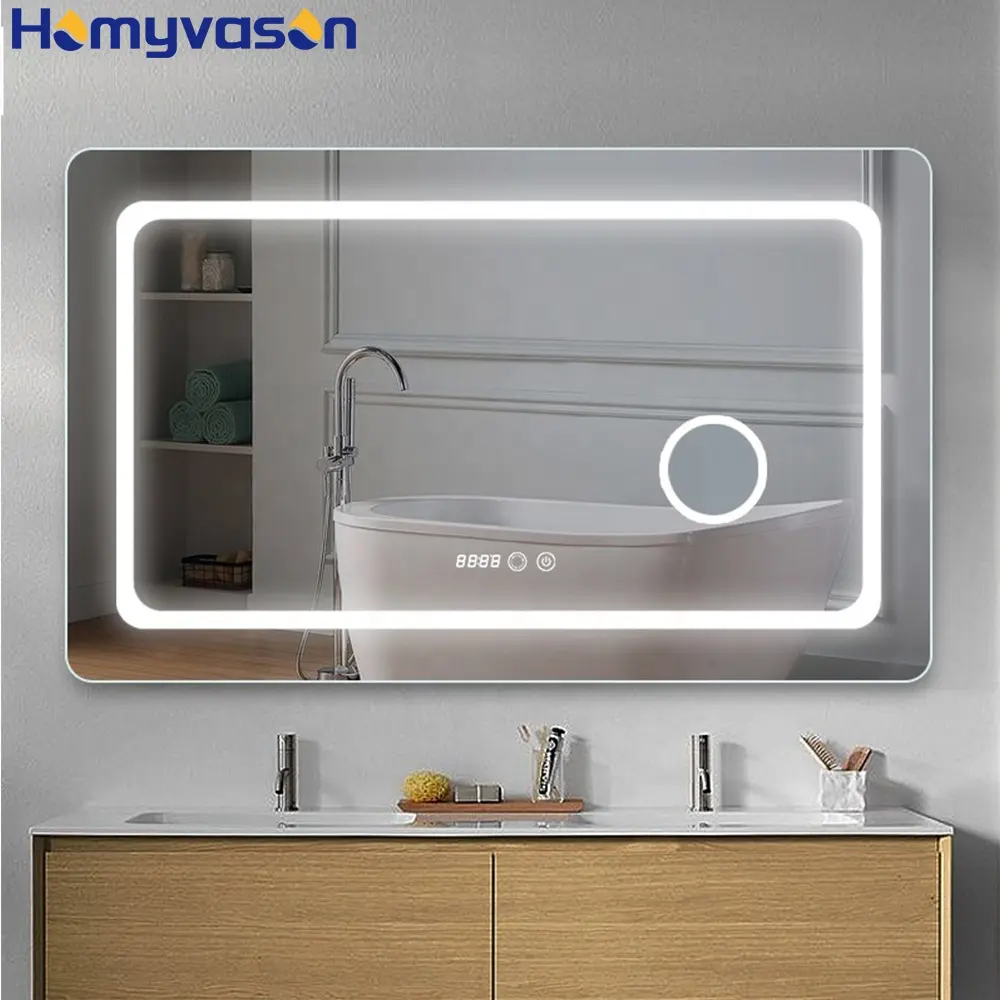 Cermin layar sentuh rumah Hotel langsung dari pabrik dengan Tv Bluetooth Led Bath Magic Smart Mirror tahan air cermin kamar mandi