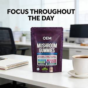 Gummies sans sucre à la Crinière de Lion avec logo OEM, 2500mg d'Ashwagandha, Complexe de 8 Champignons, Antioxydant pour Adultes, Mémoire, Sommeil, Immunité - Product Image 4