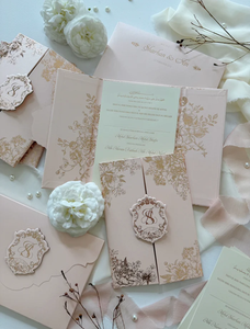 رسائل أكريليك مرآة ذهبية دعوات بغلاف مقوى مع ورق ذهبي مغلف نصي فاخر دعوة زفاف أنيقة - Product Image 5