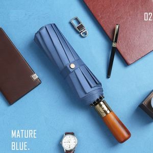 Automatic <b>Umbrella</b> With Wooden Handle 12-Rib Reinforced <b>Windproof</b> Business Fully Automatic Men Sun and Rain <b>Umbrella</b> - Product Image 2