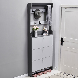 Meuble à chaussures ultra-plat de 17 cm avec porte-manteau, rangement gain de place pour l'entrée de la maison - Product Image 1