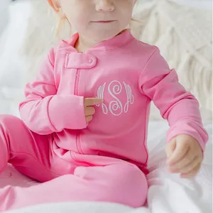 Toptan bebek kız duş hediye Zip pijama boş özel tek parça pamuklu pijamalar çocuklar