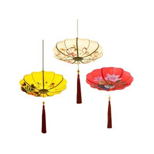 โคมไฟระย้าผ้าสไตล์จีนเพ้นท์ลายด้วยมือ ทรงกลม ขั้วหลอด E27 ไฟ LED เหมาะสำหรับโรงแรม ร้านอาหาร ร้านน้ำชา โคมไฟห้อยเพดานแบบหัวเดียว - Product Image 4