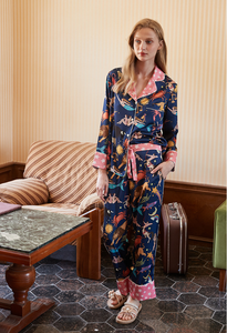 Pigiama di Lusso in Seta per <span class=keywords><strong>Donna</strong></span>, Set con Cardigan a Maniche Lunghe e Pantaloni, Stampa Cartoni Animati Costellazioni, <span class=keywords><strong>Abbigliamento</strong></span> da <span class=keywords><strong>Casa</strong></span> - Product Image 6