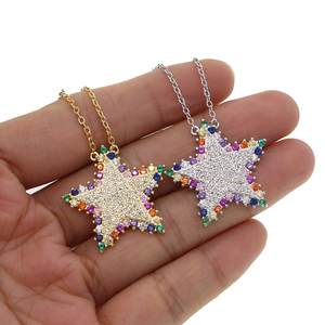 Collar con Colgante de Estrella Grande con Micro Pavé de Circonitas Cúbicas Brillantes y Piedras de Colores, Regalo de Navidad 2023 - Product Image 6